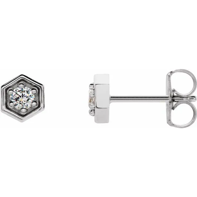 Earrings TreasureFineJewelers 14K White 18 CTW Diamond Hexagon Stud Earrings