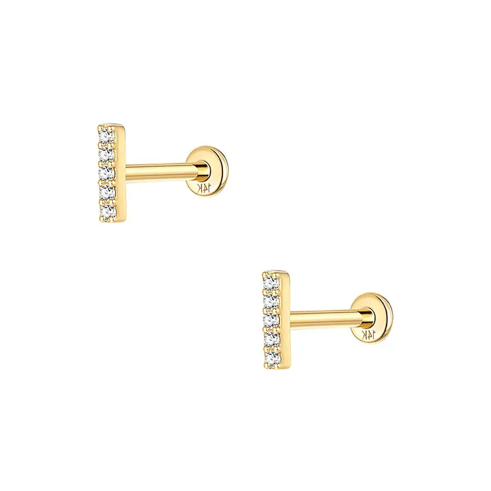 Earrings Trendolla Jewelry 14k Gold Vertical Street Light Gold Flat Back Earrings