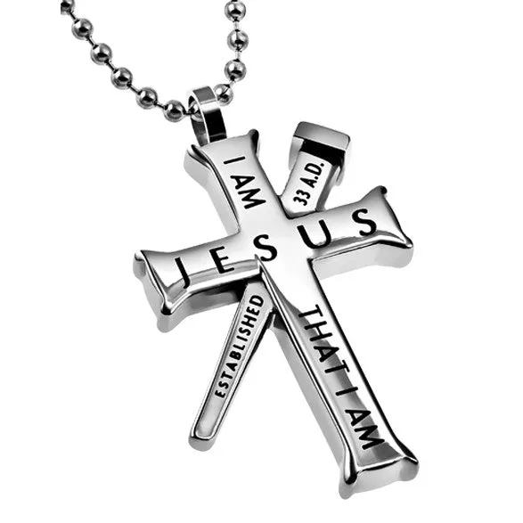 Necklaces North Arrow Shop EXODUS 314 JOHN 824 Cross and Nail Necklace with Bible Verse Stainless Steel