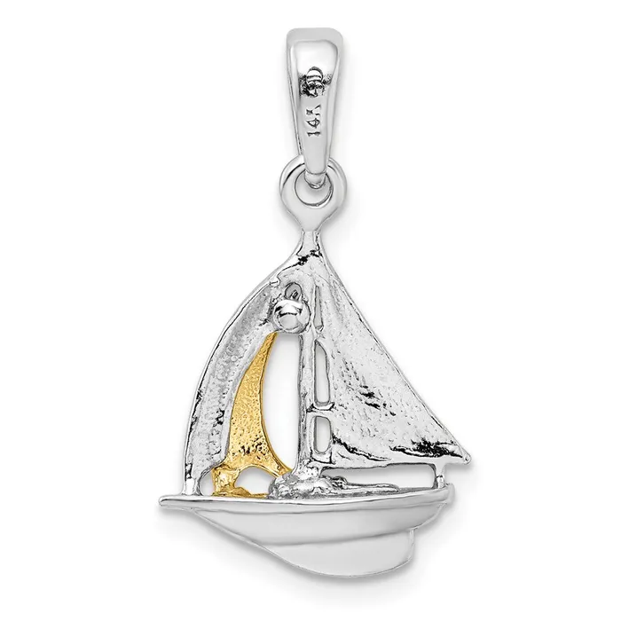 Necklaces Sterling Silver Polished 3D Sailboat w14k Sail Pendant TreasureFineJewelers