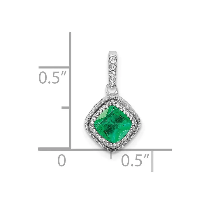 Necklaces TreasureFineJewelers 14k White Gold Cushion Emerald and Diamond Pendant
