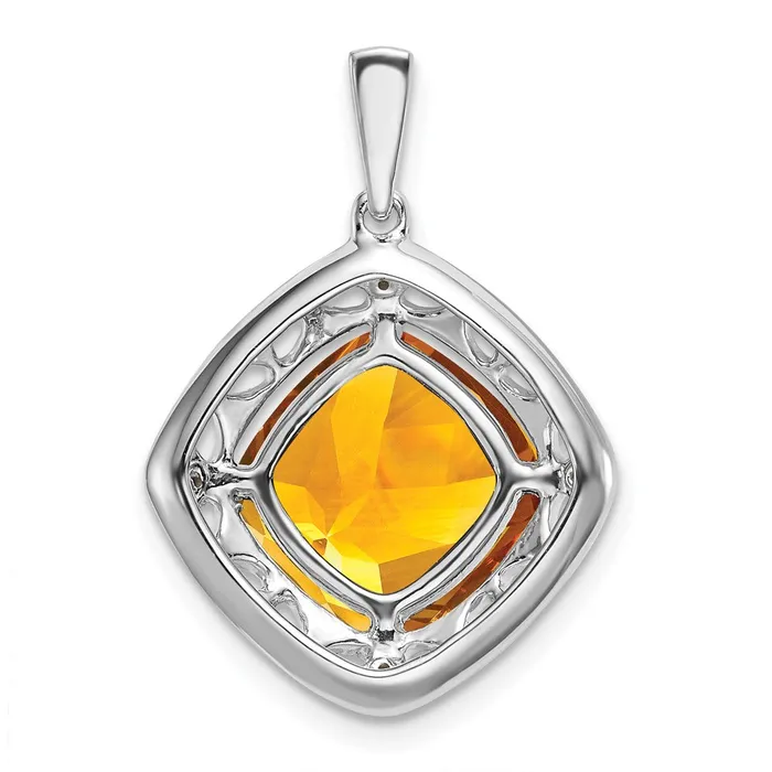 Necklaces TreasureFineJewelers Sterling Silver Citrine and Diamond Pendant