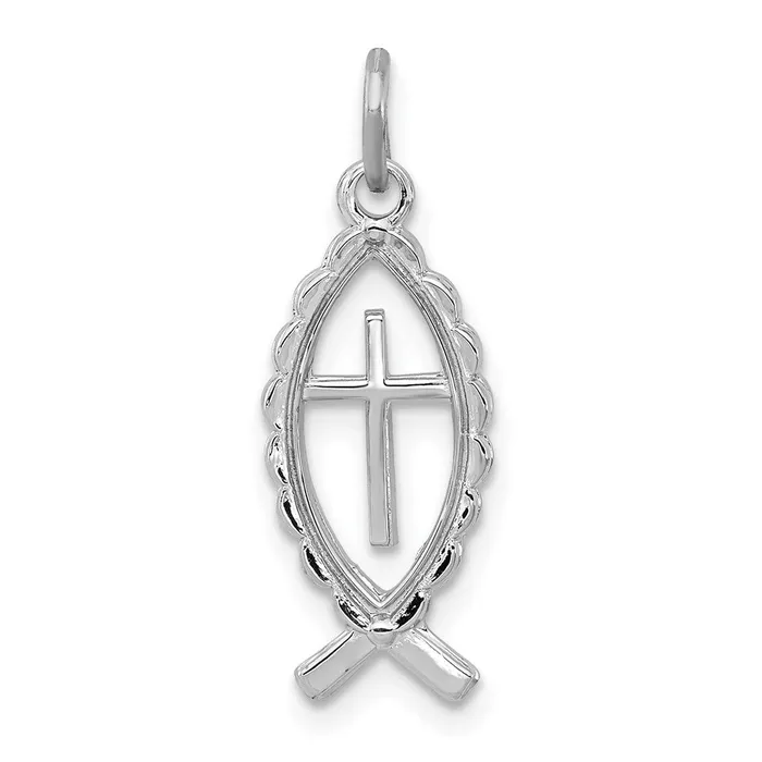Rings Sterling Silver Rhodiumplated Ichthus Fish Charm TreasureFineJewelers