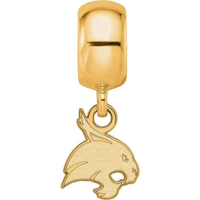 Rings TreasureFineJewelers Sterling Silver Goldplated LogoArt Texas State University Bobcat Extra Small Dangle Bead Charm