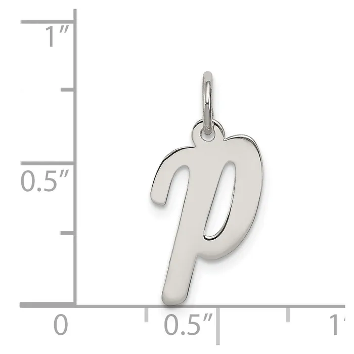 Sterling Silver Rhodiumplated Script Letter P Initial Charm TreasureFineJewelers Necklaces