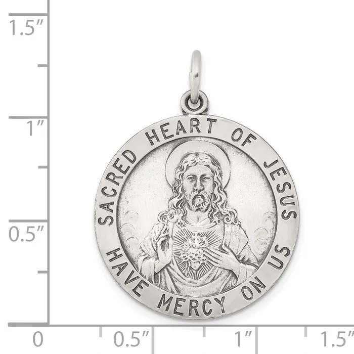 Sterling Silver Sacred Heart of Jesus Medal TreasureFineJewelers Necklaces