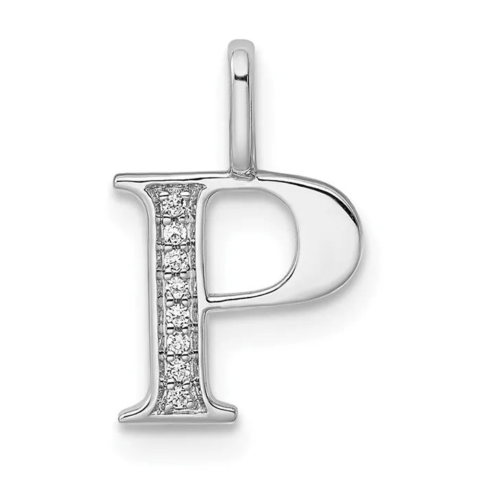 TreasureFineJewelers 14K White Gold Diamond Letter P Initial Pendant Necklaces