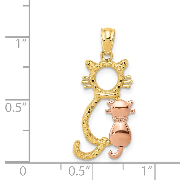 TreasureFineJewelers 14k Yellow and Rose Polished Diamondcut Sitting Cats Pendant Necklaces