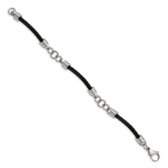 TreasureFineJewelers Bracelets Chisel Stainless Steel Polished Black IPplated Cable 9 inch Bracelet