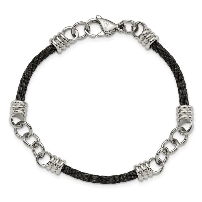 TreasureFineJewelers Bracelets Chisel Stainless Steel Polished Black IPplated Cable 9 inch Bracelet