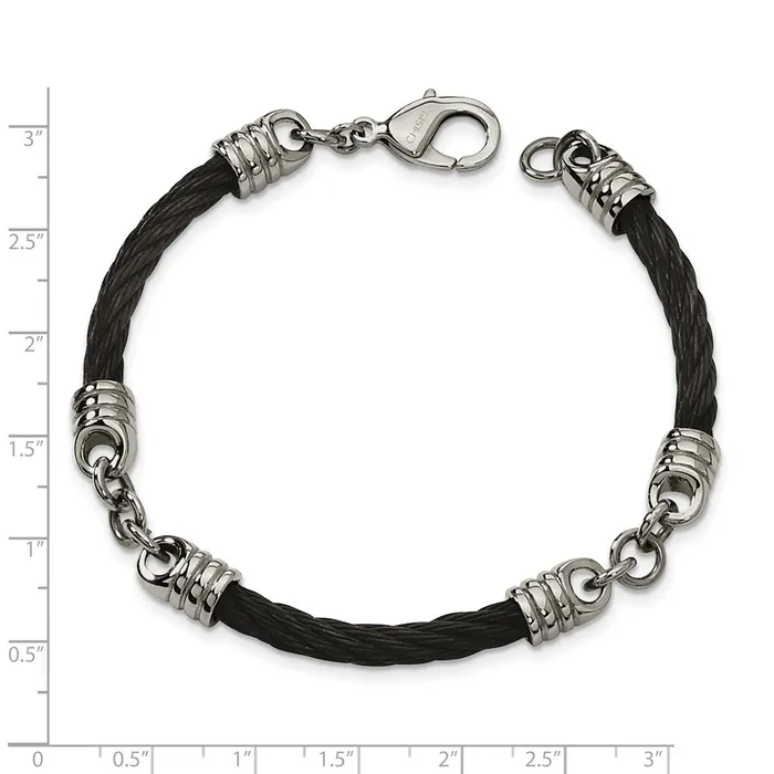 TreasureFineJewelers Bracelets Chisel Stainless Steel Polished Black IPplated Cable 9 inch Bracelet