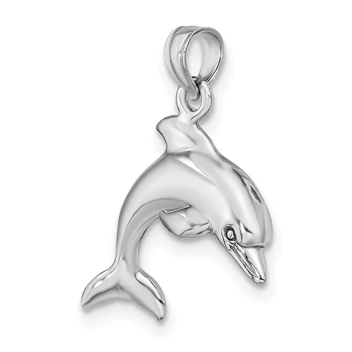 TreasureFineJewelers Charm Necklaces 14K White Gold 3D Dolphin Jumping Charm