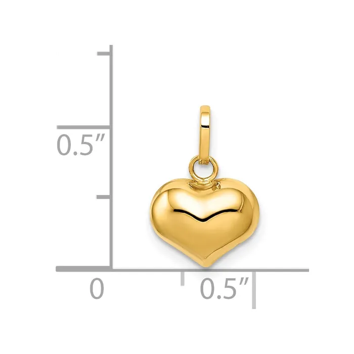 TreasureFineJewelers Charm Necklaces 14k Yellow Gold Polished Puffed Heart Charm