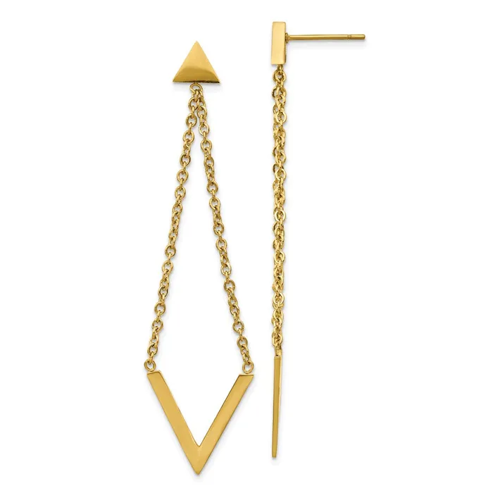TreasureFineJewelers Earrings Stainless Steel Polished Yellow IPplated Triangle Post V Dangle Earrings