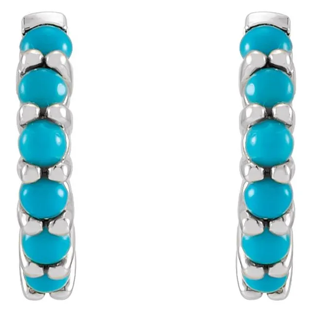 TreasureFineJewelers Earrings Sterling Silver 122 mm Natural Turquoise Huggie Hoop Earrings