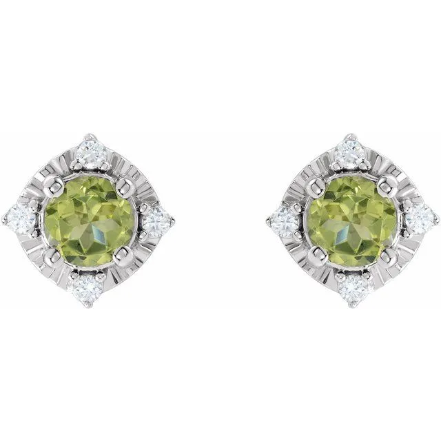 TreasureFineJewelers Earrings Sterling Silver Natural Peridot 08 CTW Natural Diamond HaloStyle Earrings