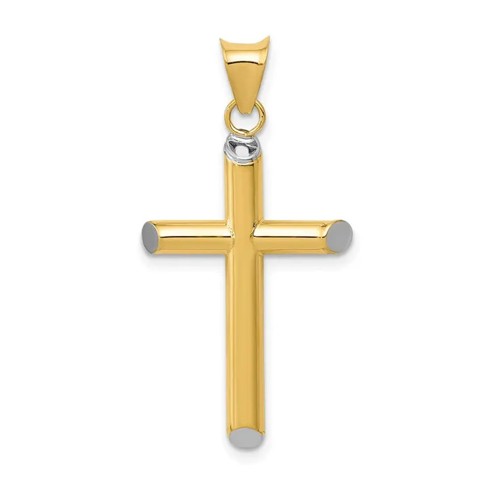 TreasureFineJewelers Necklaces 14k wRhodium 3D Hollow Cross Pendant