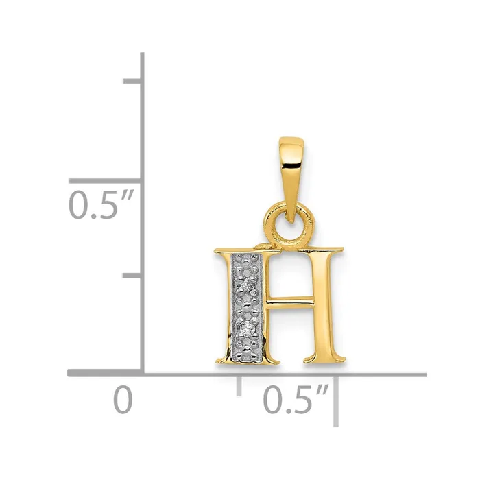 TreasureFineJewelers Necklaces 14k Yellow Gold Rhodium with Rhodium Diamond Letter H Initial Pendant
