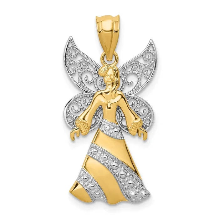 TreasureFineJewelers Necklaces 14KTwotone WRhodium Angel Pendant