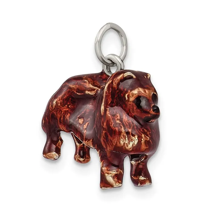 TreasureFineJewelers Rings Sterling Silver Enameled Large Pomeranian Charm