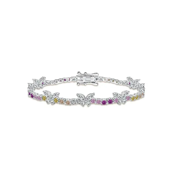 Trendolla Jewelry Bracelets 925 Silver Colored CZ Diamond Butterfly Tennis Bracelet