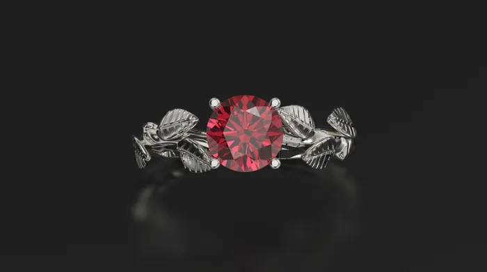 FL LLC Rings Ruby Leaf Engagement Ring White Gold Engagement Ring Ruby Branch Ring Ruby Gold White Gold Ruby Ring