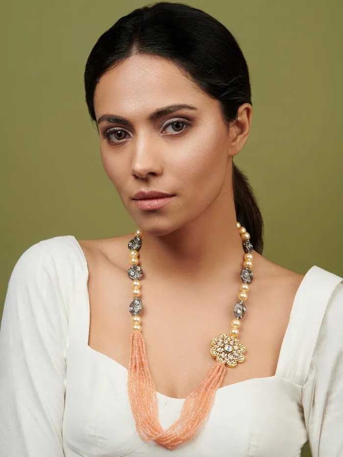 Necklaces Curio Cottage Stone Appeal Long Kundan Brooch Necklace
