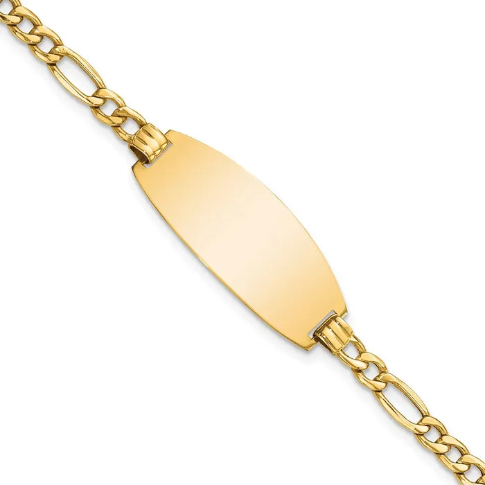 Bracelets WB Choice Jewelry 14k Semisolid Oval Figaro ID BraceletWBCLID928 Bracelets WB Choice Jewelry 14k Semisolid Oval Figaro ID BraceletWBCLID928