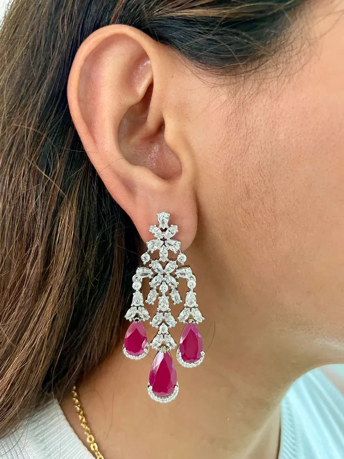 Dimonte Detail Ruby Drops Necklace Set Necklace Earrings PRERTO ECOMMERCE PRIVATE LIMITED Necklaces