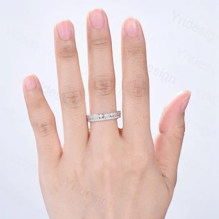 Enhance Baguette cut moissanite wedding band white gold Diamond Anniversary Gift For Wife Matching Stacking RingElegant Promise Band Women PENFINE Rings