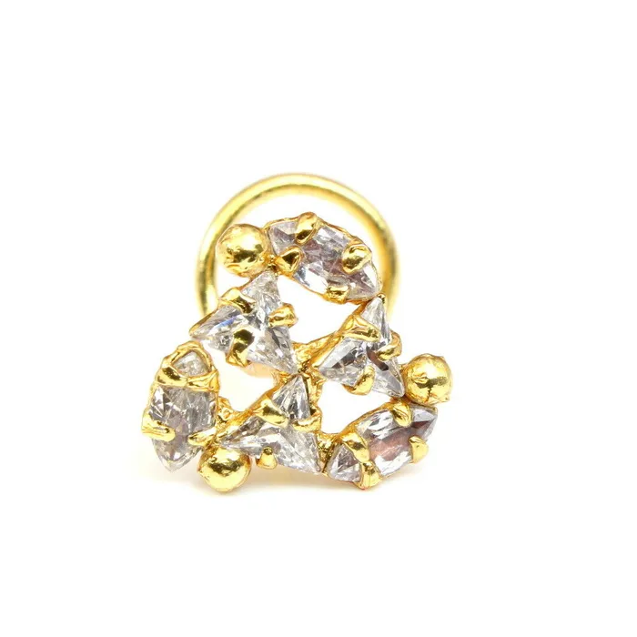 Indian Nose ring White CZ corkscrew piercing nose ring 22g Karizma Jewels Rings