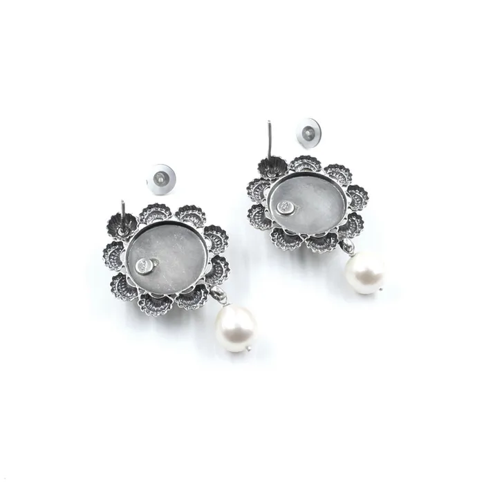 Karizma Jewels Earrings Jaipuri style two tone Real 925 Silver Dangle Emerald Pearl Jhumka Earrings for Women