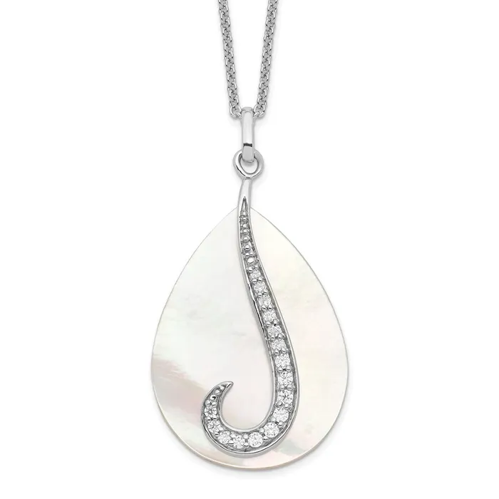 Necklaces Sterling Silver Mother of Pearl CZ Tear From Heaven 18in NecklaceWBCQSX407 WB Choice Jewelry