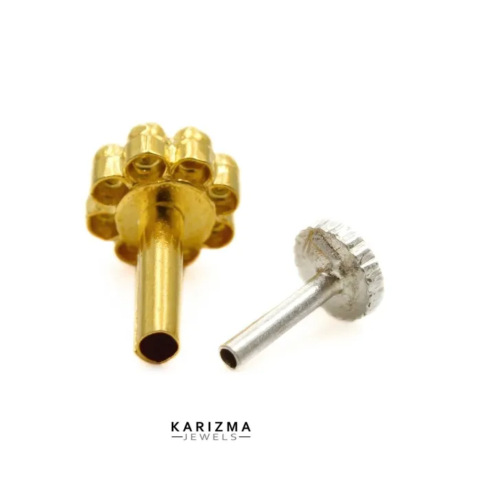 Rings 14K Real Gold Women amazing Flower Nose stud nose ring Push Pin 16g Karizma Jewels