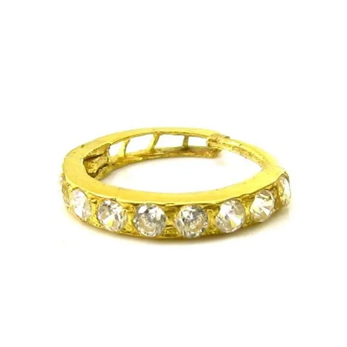 Rings Karizma Jewels Ethnic Indian Solid White CZ Piercing Hinged hoop Nose ring clicker 14k Yellow Gold