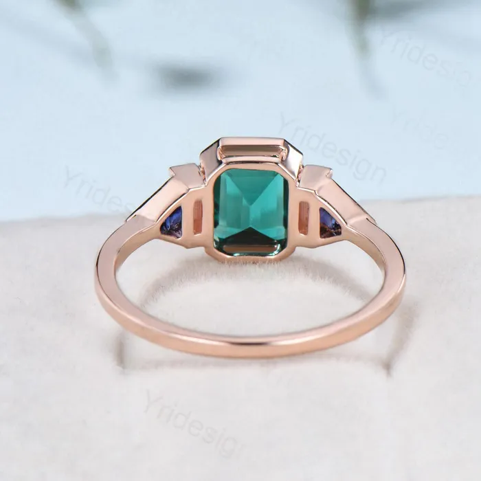 Rings PENFINE Unique Bezel Set Emerald Cut Green Sapphire Engagement Ring Retro Baguette Opal Trillion Blue Sapphire Wedding Ring Vintage Anniversary Gift Rings PENFINE Unique Bezel Set Emerald Cut Green Sapphire Engagement Ring Retro Baguette Opal Trillion Blue Sapphire Wedding Ring Vintage Anniversary Gift