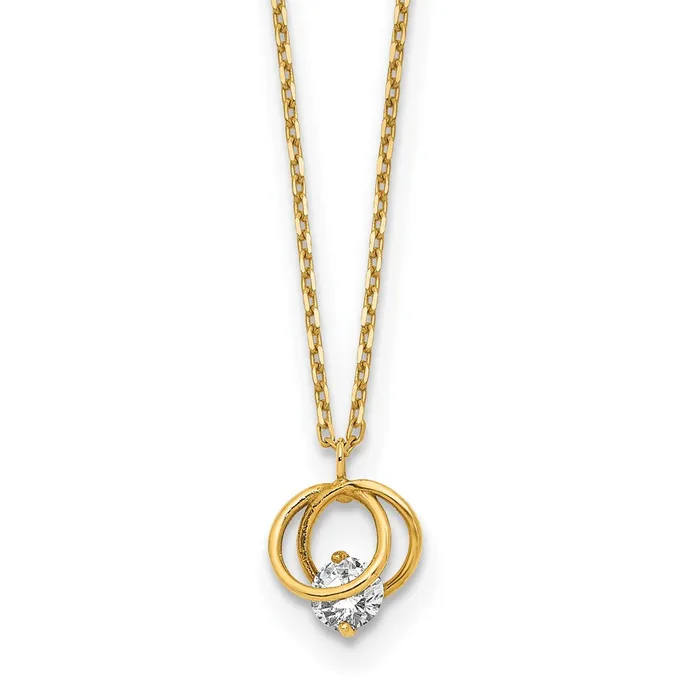 WB Choice Jewelry 14k Yellow Gold Polished CZ Double Circle 15in w1in ext NecklaceWBCSF291015 Necklaces