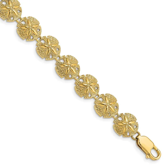 WB Choice Jewelry Bracelets 14K Polished Textured Sand Dollar Link BraceletWBCFB18627 WB Choice Jewelry Bracelets 14K Polished Textured Sand Dollar Link BraceletWBCFB18627