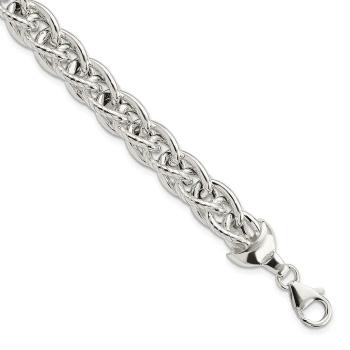WB Choice Jewelry Bracelets Sterling Silver Polished Textured Fancy Oval Link 75in BraceletWBCQG584075 WB Choice Jewelry Bracelets Sterling Silver Polished Textured Fancy Oval Link 75in BraceletWBCQG584075