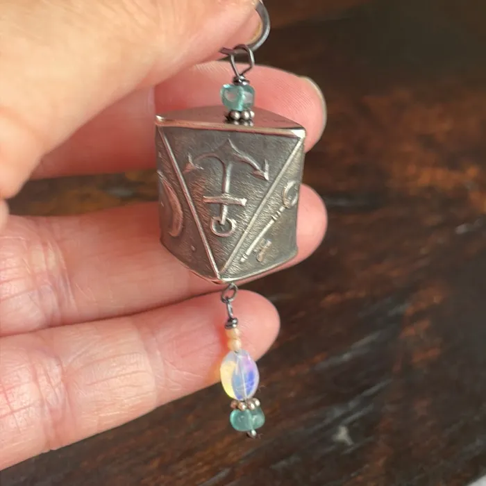 Anchor Moon Key Pendant Apatite Opal and Coral Anne Choi Designer Bead Sterling Silver Handmade Vintage Paris Jewelry Necklaces