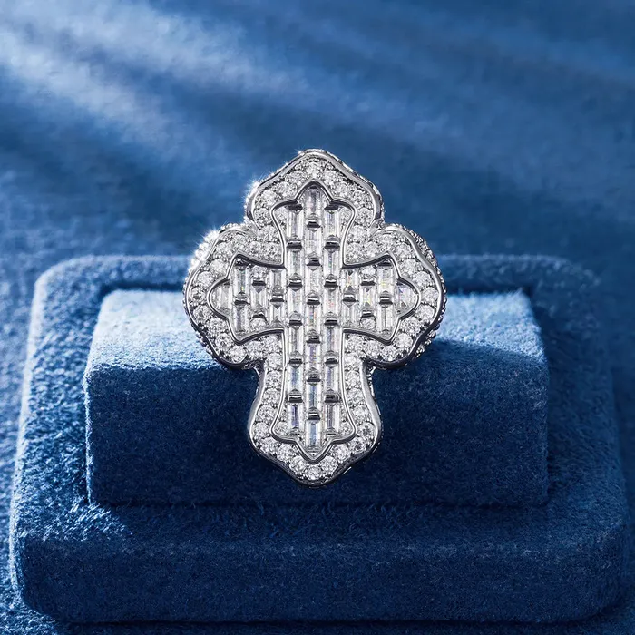 icezeusshop Rings Baguette Cut Cross Ring