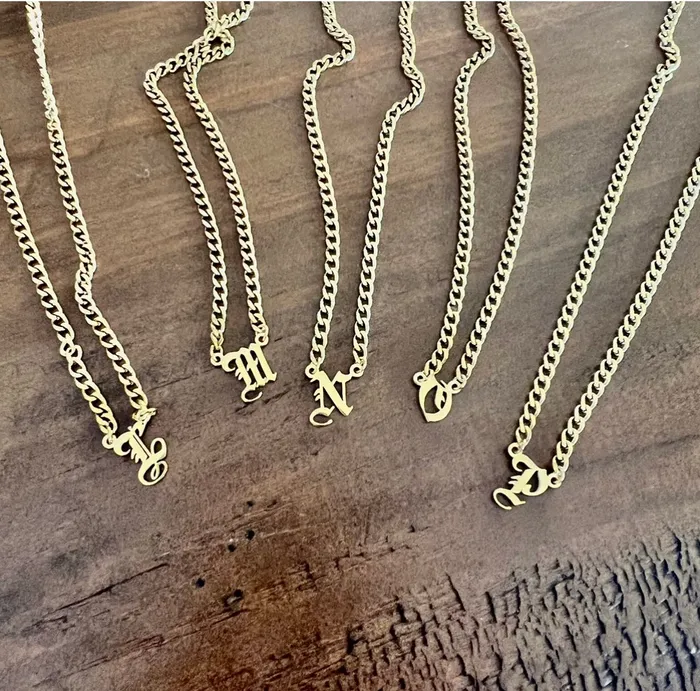 Necklaces bubs sass old english initial necklace