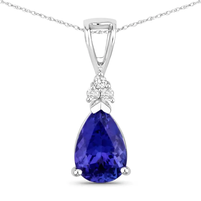 Necklaces Quintessence Tanzanite Teardrop and White Diamond 14K Gold Pendant 164 ctw