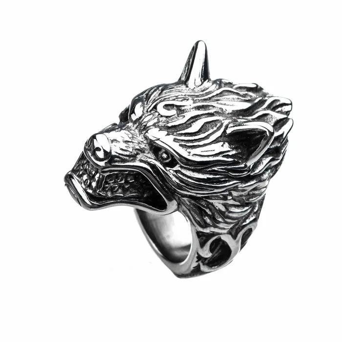 Rings INOX JEWELRY Silver Tone Stainless Steel Angry Wolf Ring