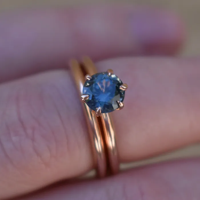 Teal Blue Montana Sapphire Solitaire Engagement Ring Set 14K Rose Gold Albrecht Jewellery Rings Teal Blue Montana Sapphire Solitaire Engagement Ring Set 14K Rose Gold Albrecht Jewellery Rings