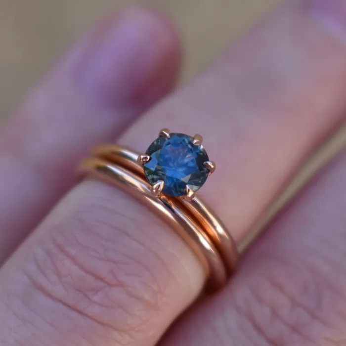 Teal Blue Montana Sapphire Solitaire Engagement Ring Set 14K Rose Gold Albrecht Jewellery Rings Teal Blue Montana Sapphire Solitaire Engagement Ring Set 14K Rose Gold Albrecht Jewellery Rings