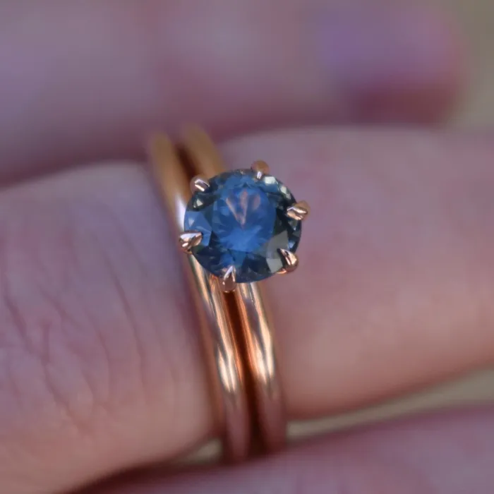 Teal Blue Montana Sapphire Solitaire Engagement Ring Set 14K Rose Gold Albrecht Jewellery Rings Teal Blue Montana Sapphire Solitaire Engagement Ring Set 14K Rose Gold Albrecht Jewellery Rings