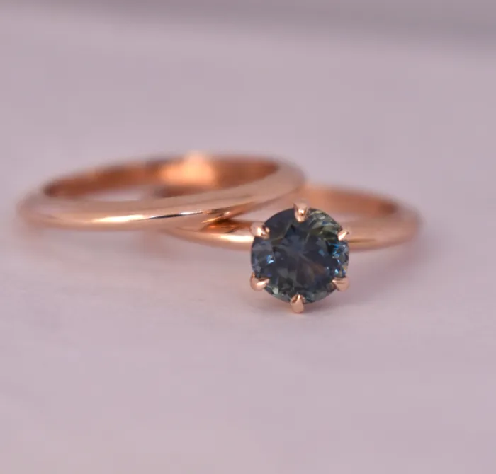 Teal Blue Montana Sapphire Solitaire Engagement Ring Set 14K Rose Gold Albrecht Jewellery Rings Teal Blue Montana Sapphire Solitaire Engagement Ring Set 14K Rose Gold Albrecht Jewellery Rings