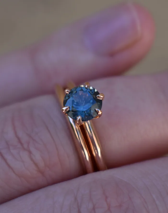 Teal Blue Montana Sapphire Solitaire Engagement Ring Set 14K Rose Gold Albrecht Jewellery Rings Teal Blue Montana Sapphire Solitaire Engagement Ring Set 14K Rose Gold Albrecht Jewellery Rings