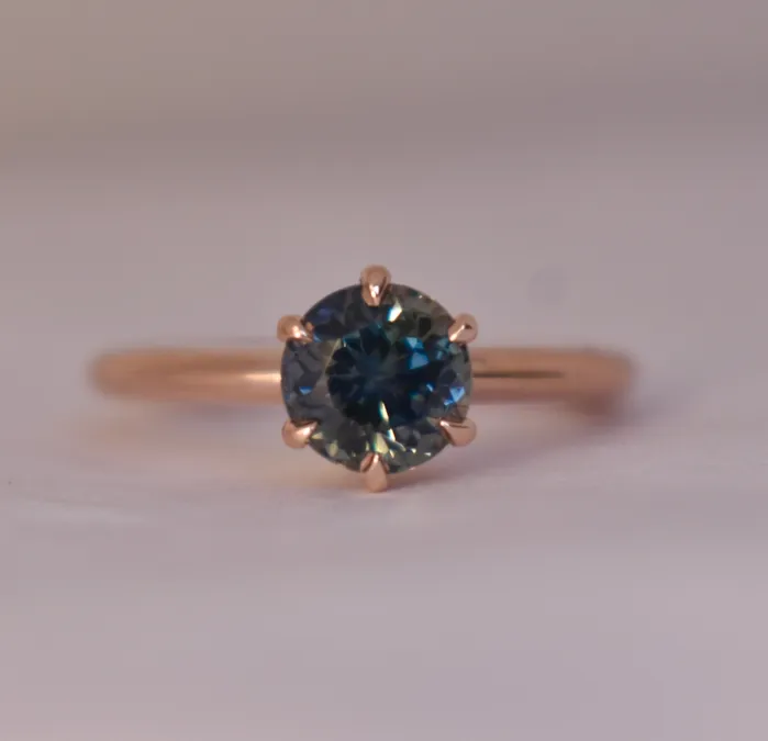 Teal Blue Montana Sapphire Solitaire Engagement Ring Set 14K Rose Gold Albrecht Jewellery Rings Teal Blue Montana Sapphire Solitaire Engagement Ring Set 14K Rose Gold Albrecht Jewellery Rings